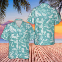 Teal Tropical Palm Leaf Hawaiian Shirt | Cuban Collar Summer Vacation Print | Lightweight Woven Polyester | Trendy Beachwear For Men