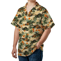 Helicopter Hawaiian Shirt | Tropical Volcano & Palm Tree Print | Premium Lightweight Polyester | Vacation Gift For Pilot And Aviation Lover