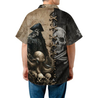 Pirate Captain Hawaiian Shirt | Skeleton Kraken Octopus Graphic | Premium Wrinkle-Resistant Woven Polyester | Unique Gift for Nautical Enthusiasts
