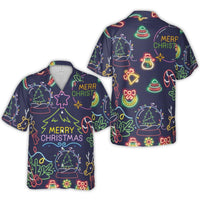 Neon Christmas Hawaiian Shirt | Festive Holiday Pattern With Snow Globes & Reindeer | Premium Wrinkle-Resistant Poly | Fun Christmas Party Gift For Men