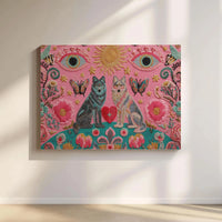 Two Wolves Wall Art | Bohemian Spiritual Heart & Evil Eye Decor | Premium Gallery Wrap Canvas | Unique Gift For Nature Lovers