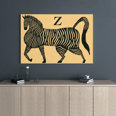 Zebra Wall Art Print | Mid-Century Modern Animal Block Print | Premium Gallery Wrap Canvas | Nursery Or Office Home Decor