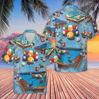 Billiards Pool Table Hawaiian Shirt | All-Over Print Graphic Design | Lightweight Woven Polyester | Unique Gift for Billiards Players