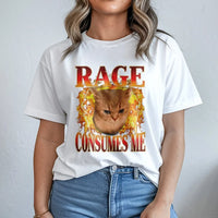 Angry Cat Graphic T-Shirt | Rage Consumes Me Flame Design | 100% Cotton Premium Unisex Tee | Funny Meme Gift for Cat Lovers