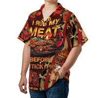 Funny BBQ Hawaiian Shirt | I Rub My Meat Before I Stick It In Graphic | Breathable Polyester | Gift for Grill Master & Dad