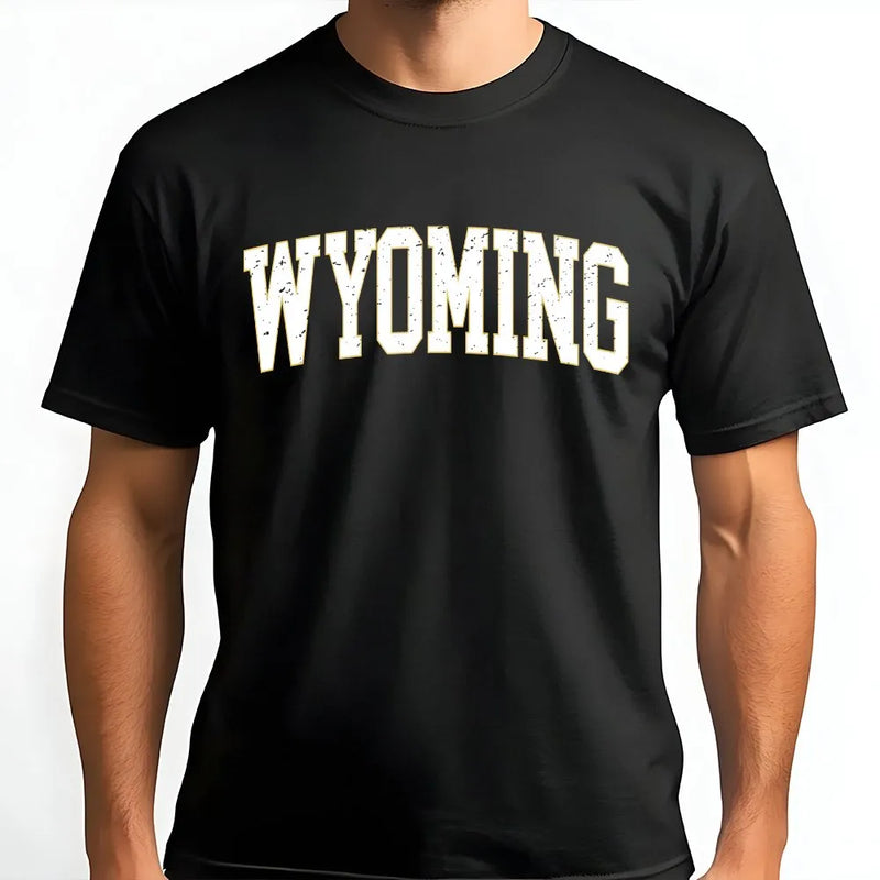Wyoming T-Shirt | Vintage College Varsity Font | 100% Soft Cotton Premium Tee | State Pride Apparel Gift for Men & Women
