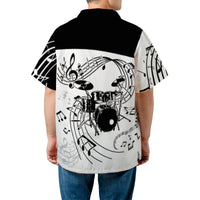 Drummer Hawaiian Shirt | Musical Drum Kit Design | Durable Woven Polyester | Perfect Gift for Musicians and Band Members