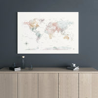 Watercolor World Map Canvas Print | Earthy Tones Geographic Wall Art | 1.25-Inch Gallery Wrap Frame | Modern Home & Office Decor Gift