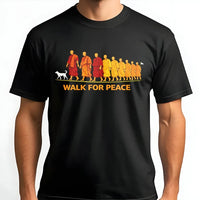 Walk For Peace T-Shirt | Buddhist Monk Dog Graphic Tee | Premium 100% Cotton Apparel | Inspirational Spiritual Gift for Yoga Lovers