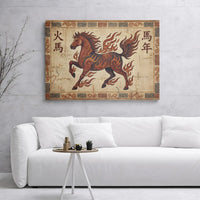 Fire Horse Wall Art | Chinese Zodiac Year of the Horse Canvas | Premium Gallery Wrap Decor | Symbolic Asian Astrology Home Gift