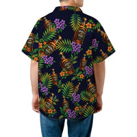 Whiskey Hawaiian Shirt | Tropical Floral & Bourbon Bottle Print | Premium Woven Polyester | Fun Vacation Gift for Men