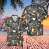 Cocktail Print Hawaiian Shirt | Tropical Palm Leaf Pattern | Breathable Woven Polyester | Fun Vacation Gift for Men