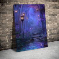 Enchanted Forest Canvas Wall Art | Magical Glowing Lanterns Path | Premium Gallery Wrapped Decor | Fantasy Room Gift for Nature Lovers
