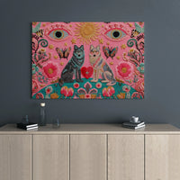 Two Wolves Wall Art | Bohemian Spiritual Heart & Evil Eye Decor | Premium Gallery Wrap Canvas | Unique Gift For Nature Lovers