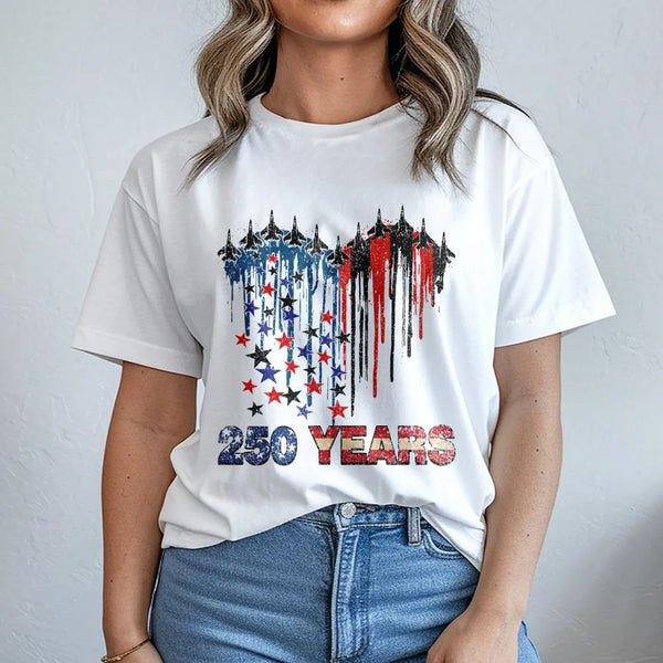 250 Years Independence T-Shirt | USA 1776-2026 Patriotic Fighter Jet Design | Premium 100% Cotton | Semiquincentennial Gift f