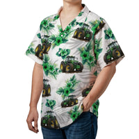 Tractor Hawaiian Shirt | Tropical Floral Farm Equipment Print | Lightweight Woven Polyester | Unique Farmer Gift for Men