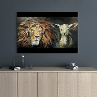 Lion and Lamb Wall Art | Christian Religious Painting Print | Premium Gallery Wrapped Canvas | Meaningful Home Decor Gift