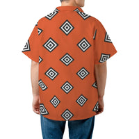 Geometric Diamond Hawaiian Shirt | Burnt Orange Abstract Print | Wrinkle-Resistant Woven Polyester | Premium Summer Vacation Beach Wear