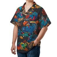 Thanksgiving Hawaiian Shirt | Funny DJ Turkey Party Print | Lightweight Woven Polyester | Unique Holiday Gift for Men