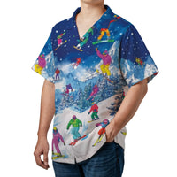 Skiing Hawaiian Shirt | Retro Snowboarder Winter Mountain Print | Premium Woven Polyester | Unique Gift for Skiers and Winter Sports Lovers