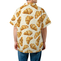 Croissant Hawaiian Shirt | All-Over Food Pattern | Lightweight Woven Polyester | Fun Tropical Beach Vacation Gift for Foodies