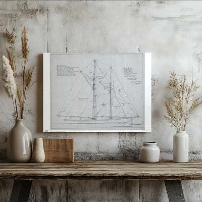 Bluenose Schooner Sail Plan Canvas | Vintage Nautical Blueprint Wall Art | 1.25 Inch Gallery Wrap | Gift for Sailors & Maritime Enthusiasts