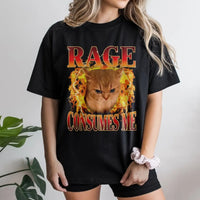 Angry Cat Graphic T-Shirt | Rage Consumes Me Flame Design | 100% Cotton Premium Unisex Tee | Funny Meme Gift for Cat Lovers