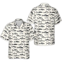 Fish Print Hawaiian Shirt | Vintage Fishing Illustration Pattern | Lightweight Woven Polyester | Unique Gift for Fisherman and Anglers