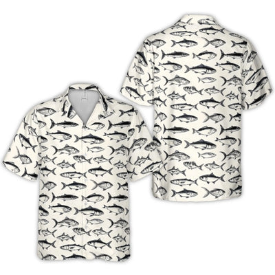 Fish Print Hawaiian Shirt | Vintage Fishing Illustration Pattern | Lightweight Woven Polyester | Unique Gift for Fisherman and Anglers
