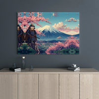 Samurai Otter Canvas Wall Art | Mount Fuji & Cherry Blossoms Design | Premium Gallery Wrap Wooden Frame | Unique Japan-Inspired Home Decor Gift