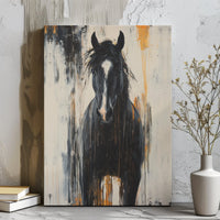 Black Horse Canvas Wall Art | Abstract Dripping Paint Equestrian Decor | Premium Gallery Wrap Print | Modern Farmhouse Living Room Gift