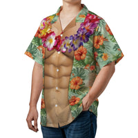 Fake Six-Pack Abs Hawaiian Shirt | Tropical Hibiscus Lei Print | Premium Wrinkle-Resistant Polyester | Funny Summer Vacation Gift For Men