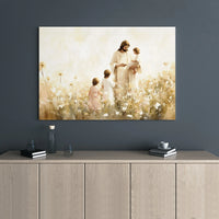 Jesus With Children Canvas Wall Art | Watercolor Religious Painting | Premium Gallery Wrap Print | Christian Home Decor Gift