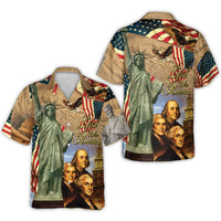 God Bless America Hawaiian Shirt | Founding Fathers Patriotic Print | Lightweight Woven Polyester | July 4th Apparel for Men