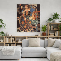 Japanese Samurai Fighting Dragon Canvas Wall Art | Ukiyo-E Warrior Print | Premium Gallery-Wrapped Wooden Frame | Unique Asian Decor Gift