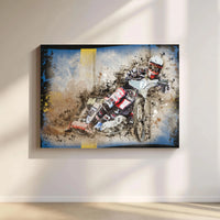 Speedway Motorcycle Racing Wall Art | Swedish Flag Grunge Sports Print | Premium Gallery Wrap Canvas | Gift for Motorsport Enthusiasts