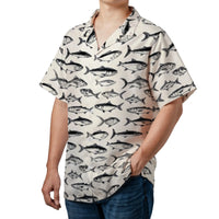 Fish Print Hawaiian Shirt | Vintage Fishing Illustration Pattern | Lightweight Woven Polyester | Unique Gift for Fisherman and Anglers