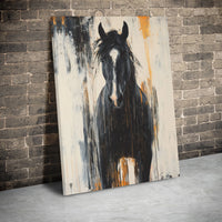 Black Horse Canvas Wall Art | Abstract Dripping Paint Equestrian Decor | Premium Gallery Wrap Print | Modern Farmhouse Living Room Gift