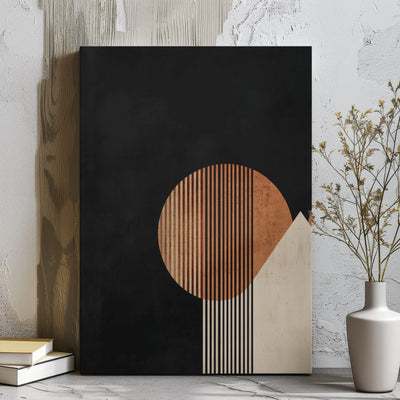 Minimalist Geometric Abstract Canvas Wall Art | Mid-Century Sun and Mountain Motif | 1.25" Gallery Wrap Premium Print | Modern Home & Office Decor Gift