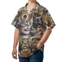 Funny Cat Face Hawaiian Shirt | Cute Kitten Collage Print | Lightweight Wrinkle-Resistant Polyester | Quirky Gift for Cat Lovers