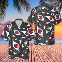 Demonic Eye Hawaiian Shirt | Spooky Red Eyes Graphic Print | Lightweight Woven Polyester | Unique Alternative Style Gift for Men and Women