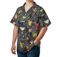 Cocktail Print Hawaiian Shirt | Tropical Palm Leaf Pattern | Breathable Woven Polyester | Fun Vacation Gift for Men