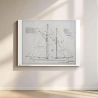 Bluenose Schooner Sail Plan Canvas | Vintage Nautical Blueprint Wall Art | 1.25 Inch Gallery Wrap | Gift for Sailors & Maritime Enthusiasts