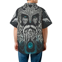 Viking Odin Hawaiian Shirt | Norse Mythology Wolf Celtic Knot Graphic | Breathable Polyester Cuban Collar | Gift for Viking Enthusiasts and Mythology Fans