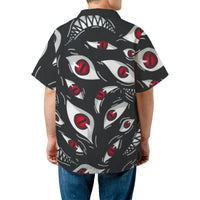 Demonic Eye Hawaiian Shirt | Spooky Red Eyes Graphic Print | Lightweight Woven Polyester | Unique Alternative Style Gift for Men and Women
