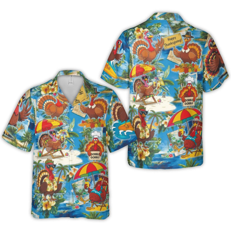 Thanksgiving Hawaiian Shirt | Funny Turkey Beach Vacation Print | Durable Breathable Polyester | Holiday Gift For Men And Women