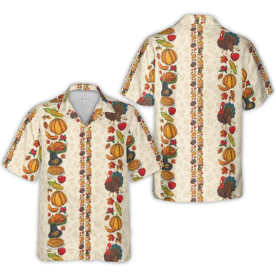 Thanksgiving Hawaiian Shirt | Turkey Pumpkin Pie Festive Print | Premium Lightweight Polyester | Funny Holiday Gift For Men And Women