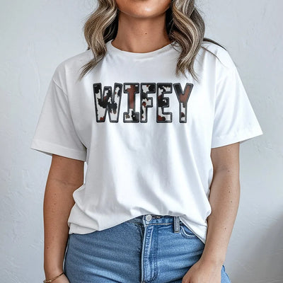Wifey Cow Print T-Shirt | Western Aesthetic Graphic Tee | 100% Cotton Premium Quality | Cute Bridal Shower Gift for Her