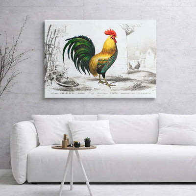 Vintage Rooster Canvas Print | French Country Farmhouse Wall Art | Premium 1.25" Gallery Wrap | Farmhouse Decor for Kitchen or Dining Room