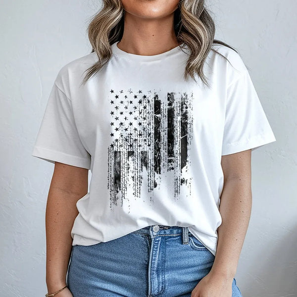 American Flag T-Shirt | Distressed Script USA Graphic | 100% Cotton Premium Tee | Patriotic 4th of July Gift for Men and Wome